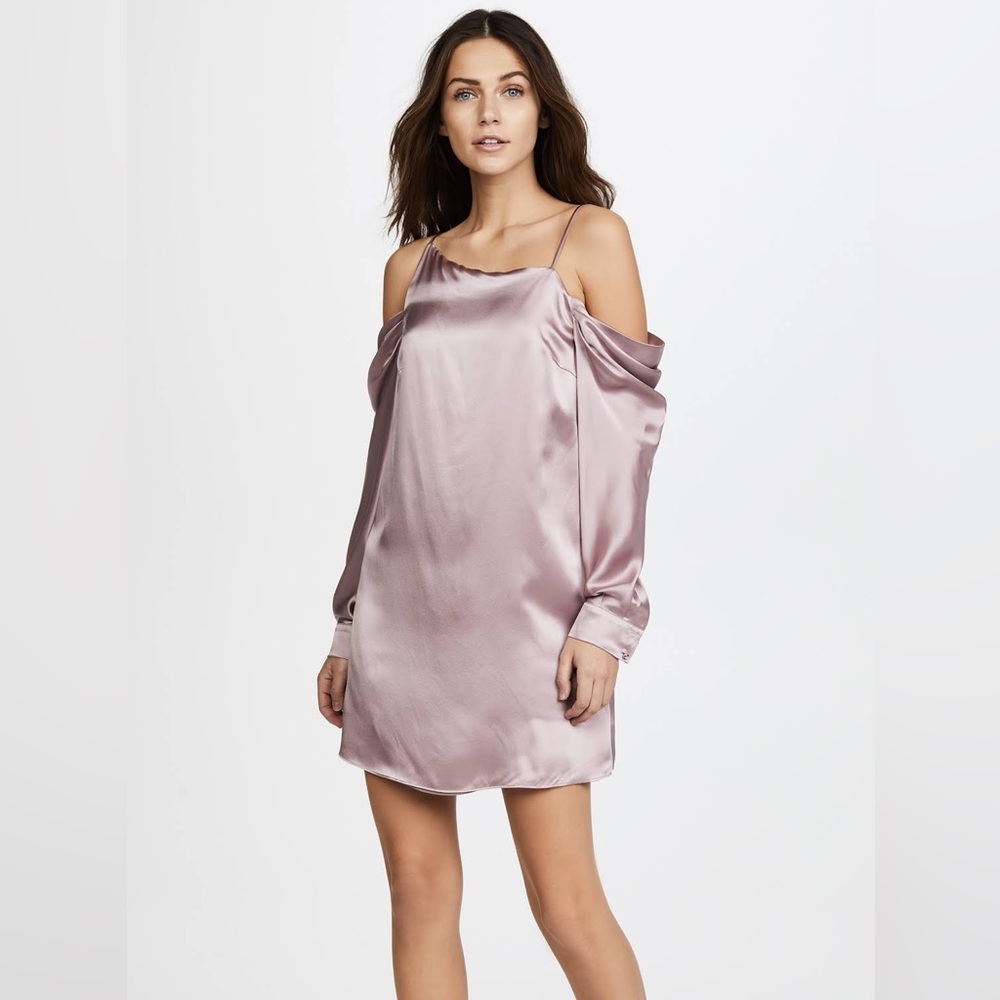 Blush Parker Camille Long-sleeve Silk Satin Cocktail Wedding Guest Dress  4